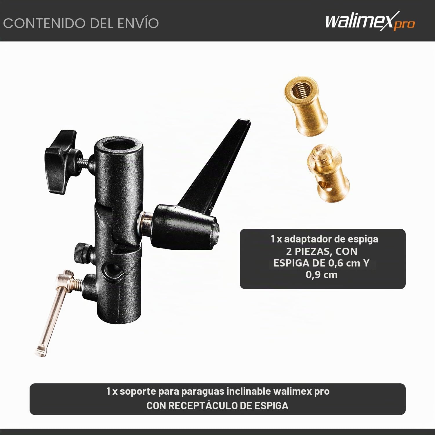 Walimex Pro Soporte para sombrilla inclinable con Toma de espigota, Color Negro