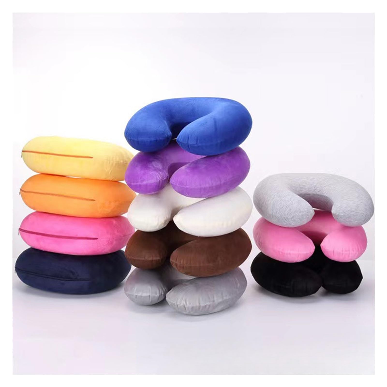 Cojín de lactancia suave en forma de U, almohada de viaje for coche, avión, oficina, almohada inflable for el cuello, funda corta de felpa, soporte de PVC for reposacabezas.(Rose red)