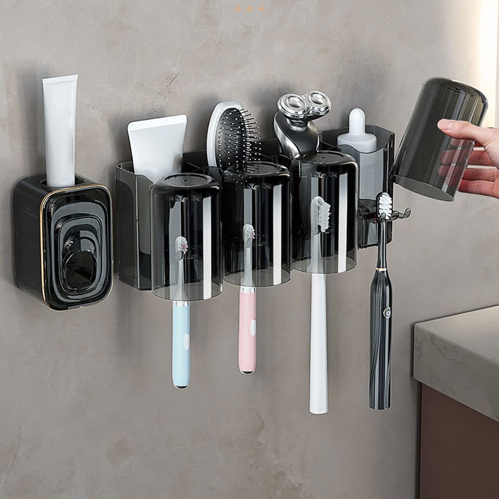 Estante Para Cepillos de Dientes Combinan el soporte del cepillo de dientes Montaje de pared soporte for el cepillo de muelas de almacenamiento de almacenamiento con taza de enjuague bucal, kit de pro