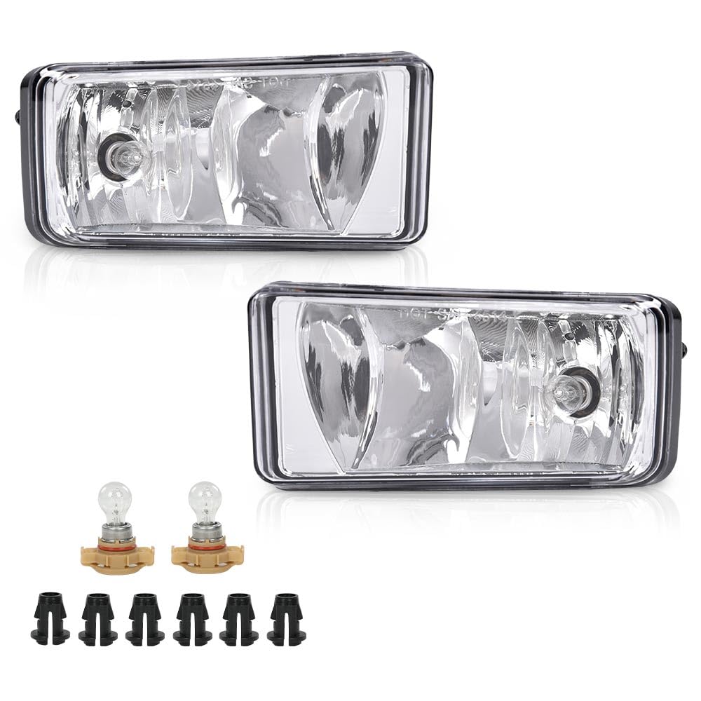 CROSSDESIGN Fog Lights 12V 24W Halogen Lamp w/Bulbs Assembly Compatible with Chevy Silverado/tahoe/suburban 2007-2015 Left + Right Pair Clear Lens