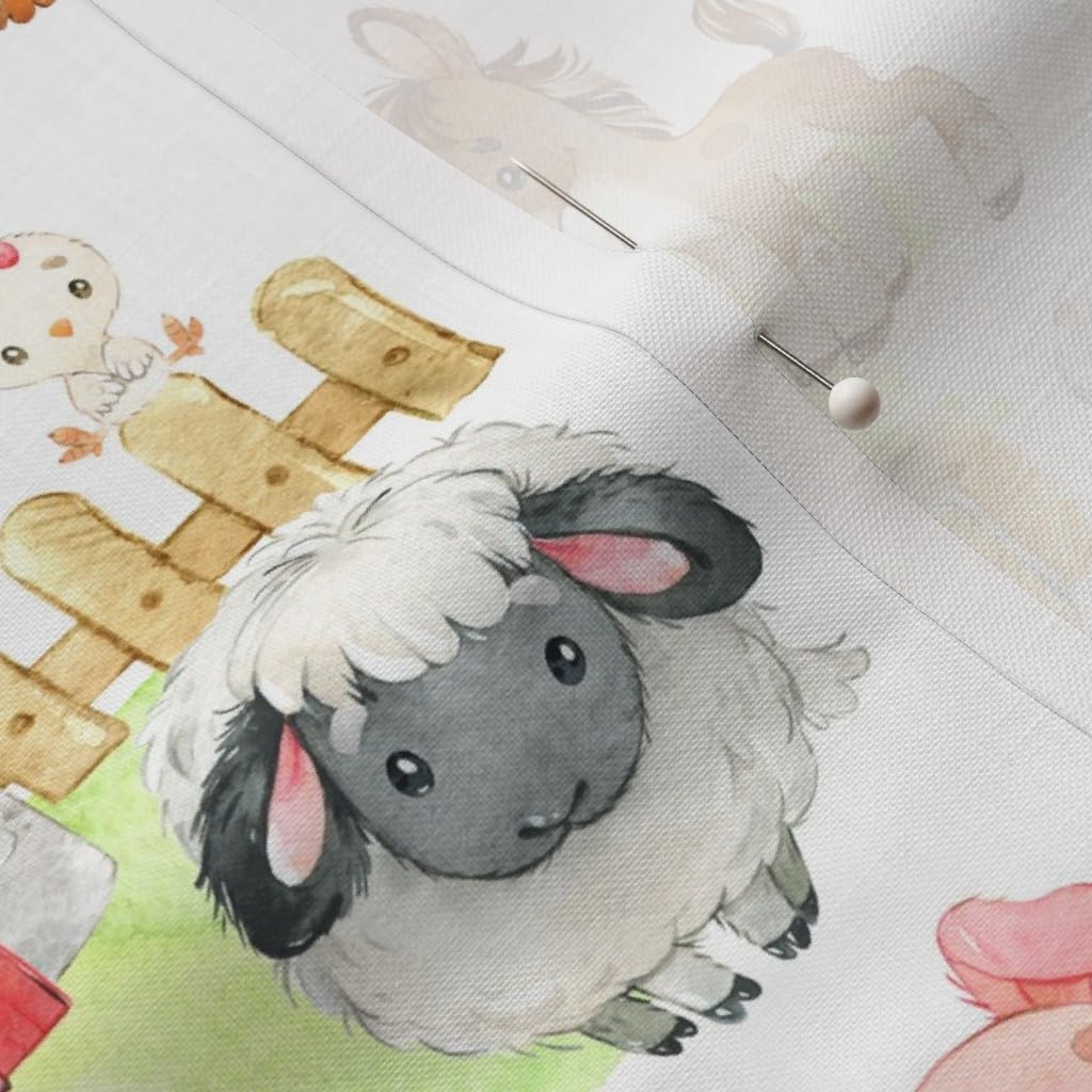 Spoonflower Fabric - Farm Animals Baby Barnyard Watercolor Printed on Petal Signature Cotton Fabric by The Yard - Sewing Quilting Apparel Crafts Decor