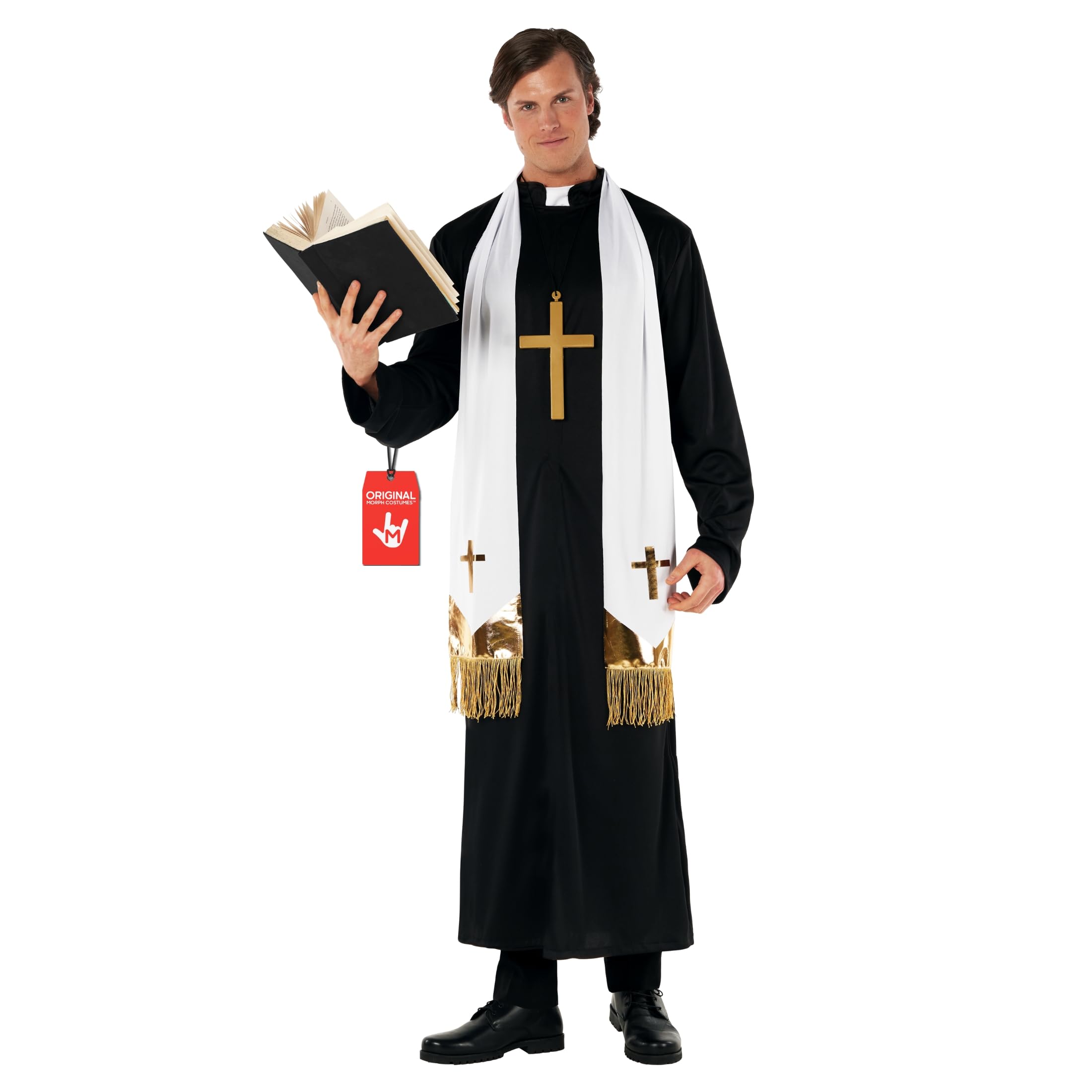 Priest Costume Men Exorcist Outfit Adult Priest Costume With Collar Plus Accessories For Halloween Party