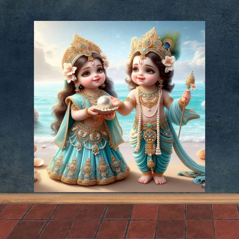 Image of British Terminal Cute little Bal Gopal Baby God Krishna| Kanha Ji | Laddu Lord Makhan Chor Painting Religious Poster for Pregnant Women for wall (matt thin vinyl,sticker,multicolor,unframed)| bj38