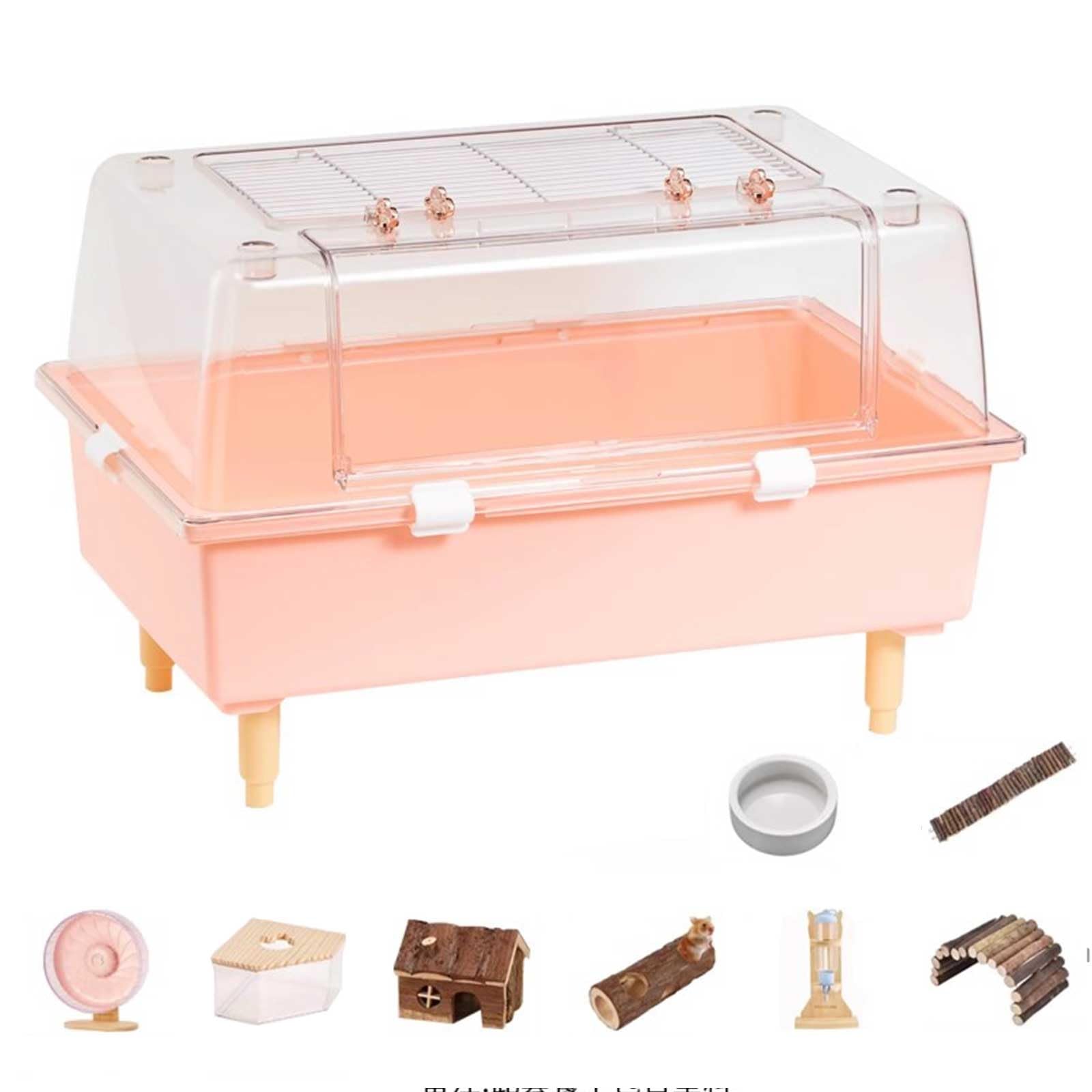 Cage Hamster Domestici, Gabbia per Criceti con Bottiglia d'Acqua, Ruota per Esercizi, Ciotola per Cibo e Nascondiglio per Criceti, Gabbia per Porcellini D'India(Pink)