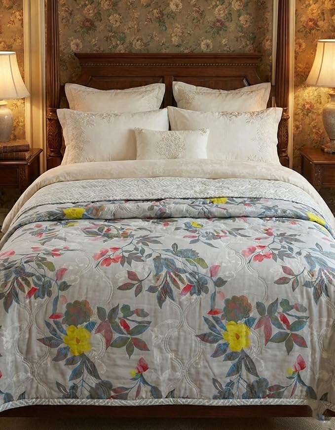 Image of MITUL AC Comforter for Double Bed Or Single Bed Ultrasoft AllSeason Polyster Dohar Duvet Light Wight (RED Flower Design, Double Bed)