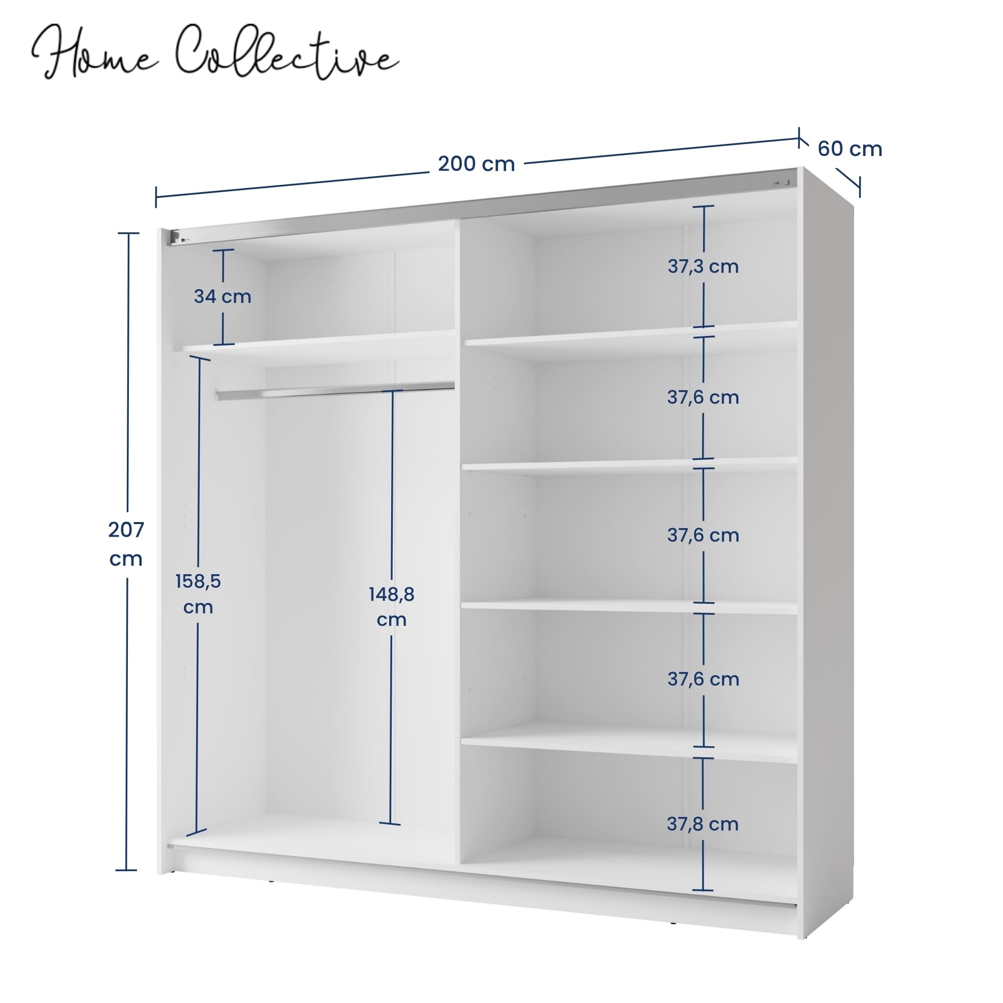 Home Collective Schwebetürenschrank Kleiderschrank Schrank mit Spiegel und Schiebetüren | viel Stauraum mit 5 Einlegeböden & Kleiderstange | modern Schlafzimmer Jugendzimmer Möbel | weiß