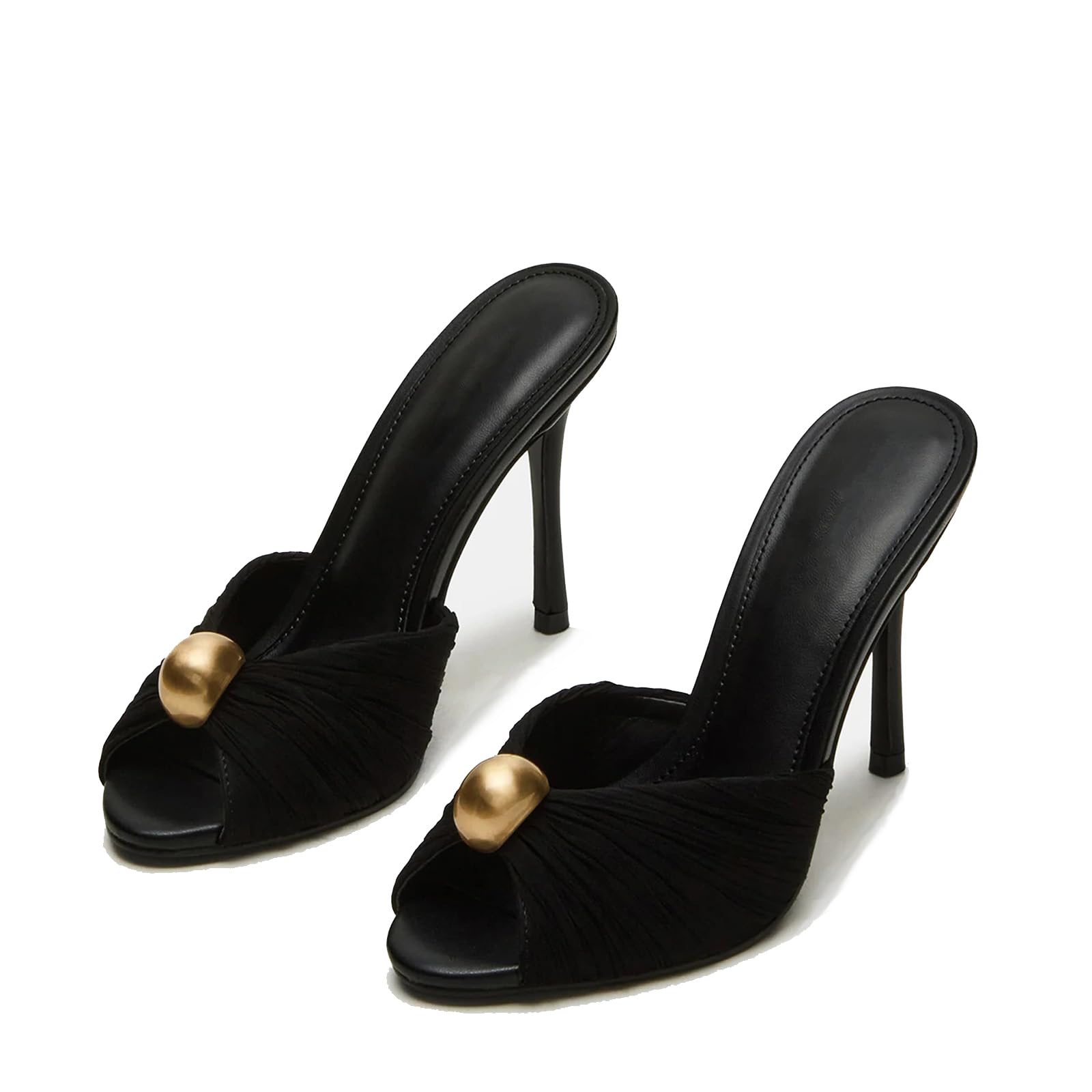ZJGZF Ruched Kitten Heels for Women 3 Inch Pointed High Heels Sandals Peep Open Toe Slip on Stiletto Pumps Sexy Dressy Mules