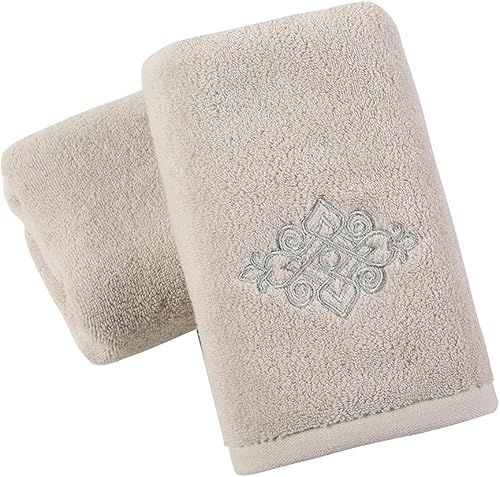 sense gnosis Juego de 2 toallas de mano color beige, supergruesas, 100% algodón, suaves, altamente absorbentes, bordadas, decorativas, para baño,