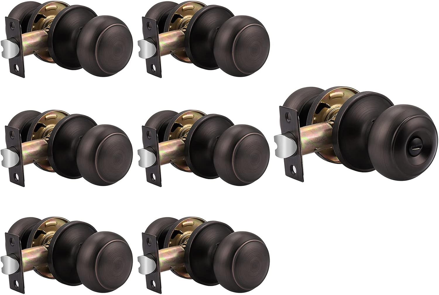 Probrico (6 Pack Passage Door Knobs and (1 Pack) Privacy Door Knob Bundle, Oil Rubbed Bronze Interior Round Door Knobs for Hall Closet and Bath Bed