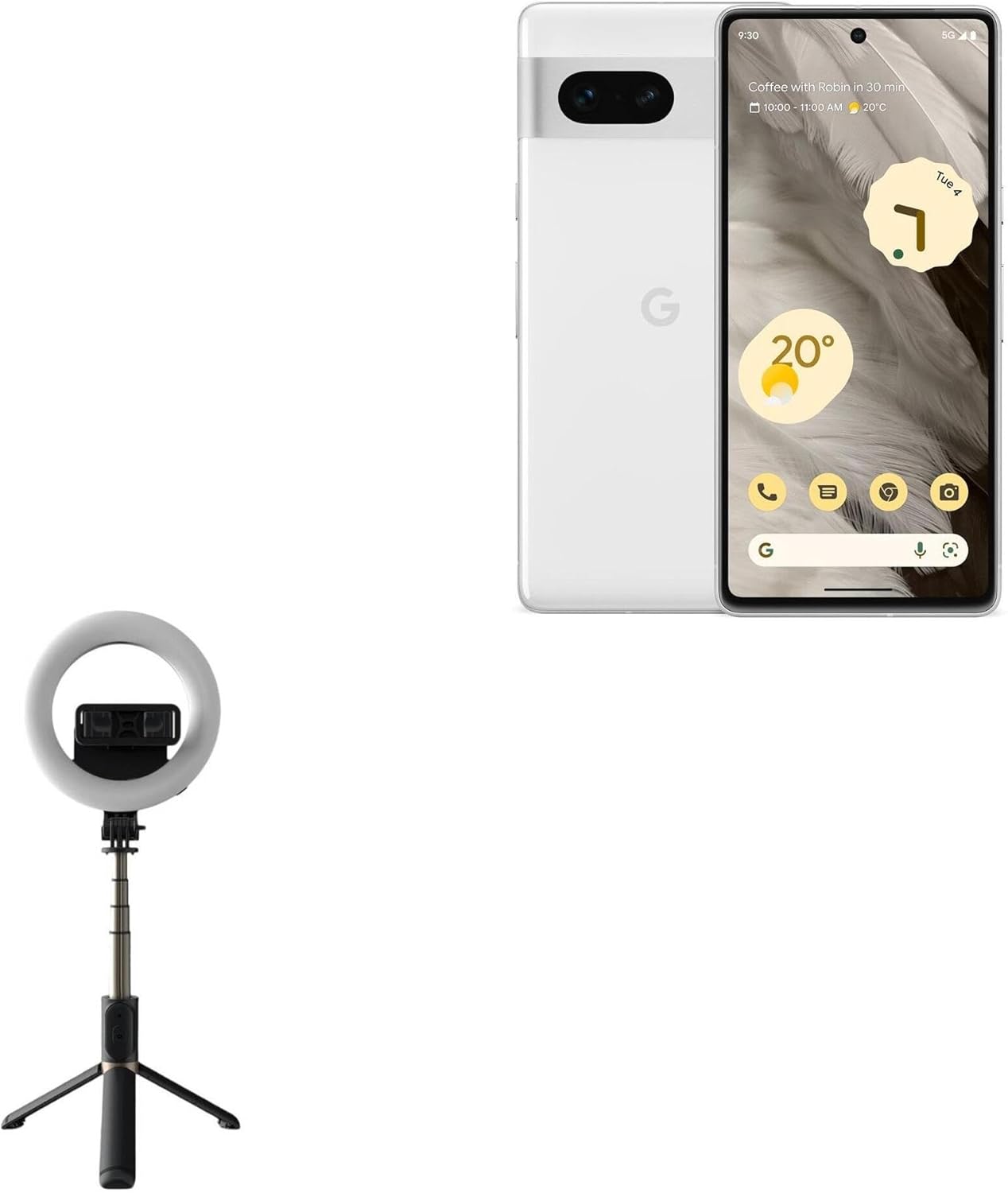 BoxWave Stand and Mount Compatible with Google Pixel 7 Pro - RingLight SelfiePod, Selfie Stick Extendable Arm with Ring Light - Jet Black