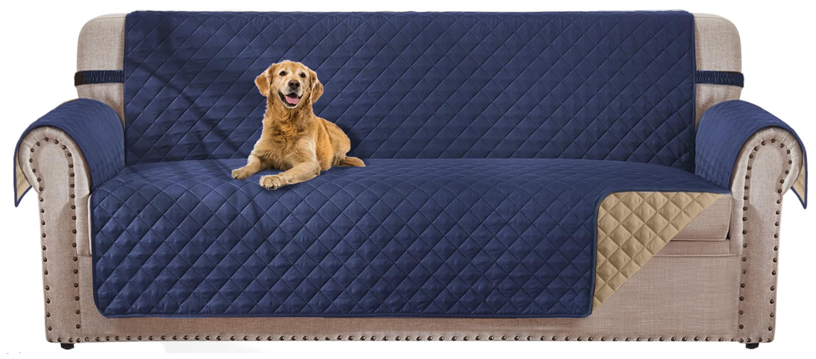 Housse de canapé avec sangles élastiques pour stopper les textiles glissants