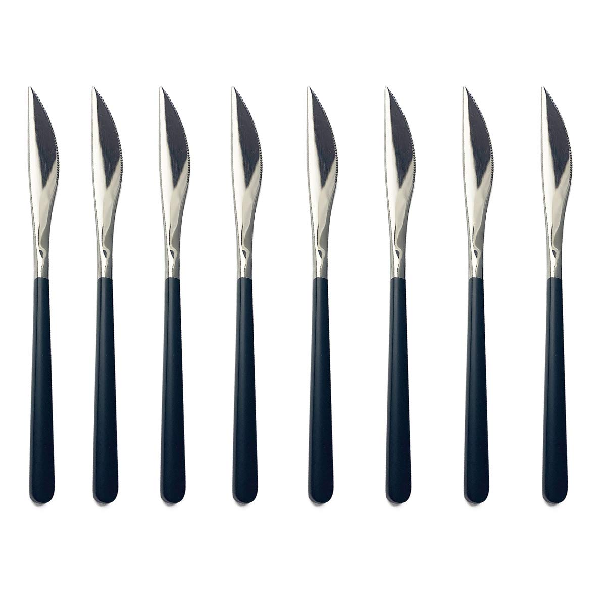 BRIIEC 304 Black Handle Silver Stainless Steel Flatware Sets. Kitchen Dinner Knife set. (Mordern, Dinner Knives Set of 8)