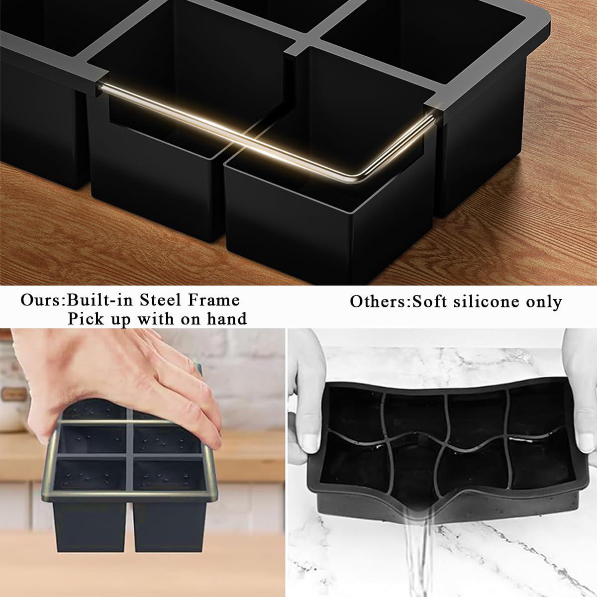 Bandejas grandes para cubitos de hielo, cubos cuadrados de 2 pulgadas, paquete de 2, moldes de silicona para whisky y cócteles