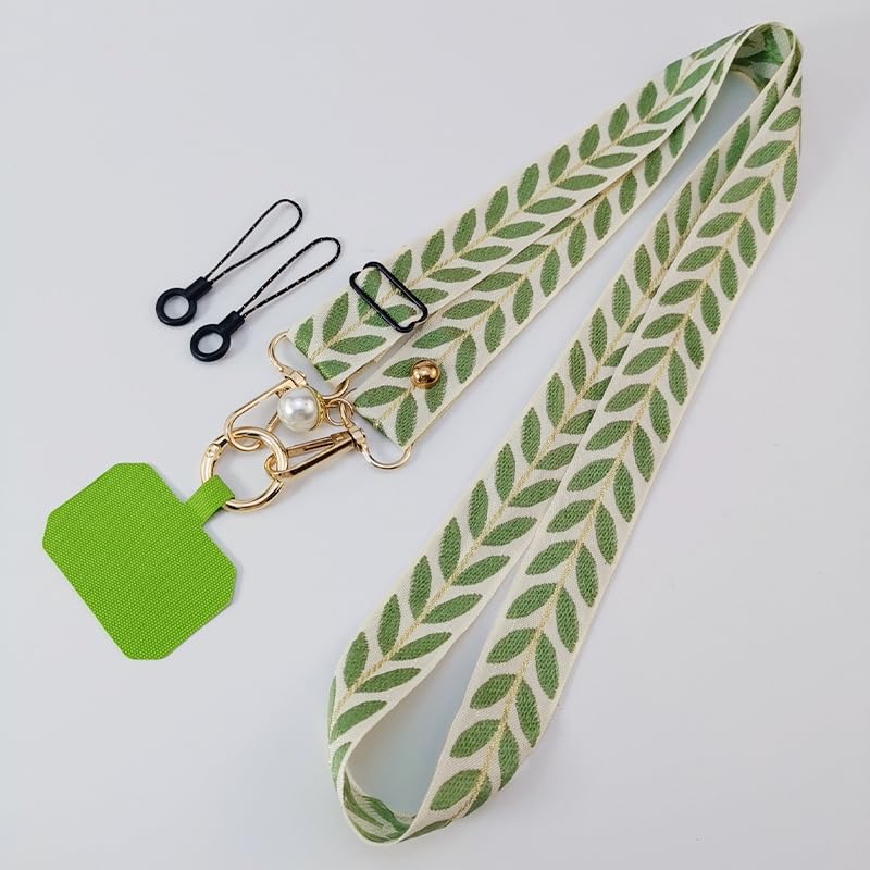 ELVRLA 2 Pcs Set (Phone Neck Strap×1, Wrist Strapx1) Beautiful Art Pattern Crossbody Phone Lanyard, Vintage Butterfly Heart Leaves Adjustable Cell Phone Lanyard for Wallet Phone Case ID Badge -Set 7