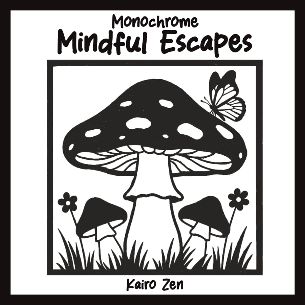 Mindful Escapes Monochrome Coloring Book: Relaxing, Cozy One-Color Designs Featuring Botanicals, Animals, Scenery & Mandalas for Stress Relief