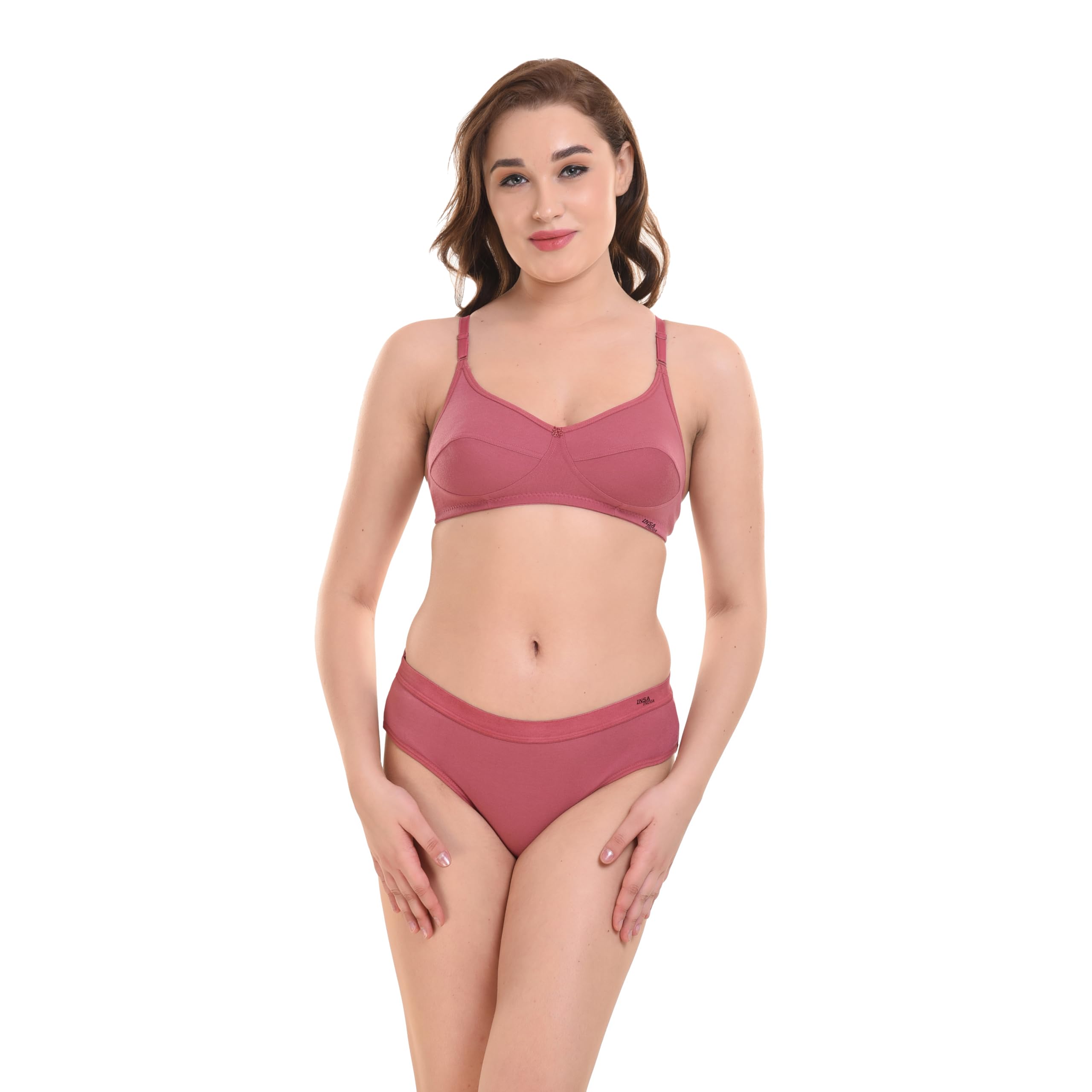 Pack of 1 Women's & Girls Lingerie Set Full Coverage,Non Padded Bra Panty Set Peach 36B-picture-41