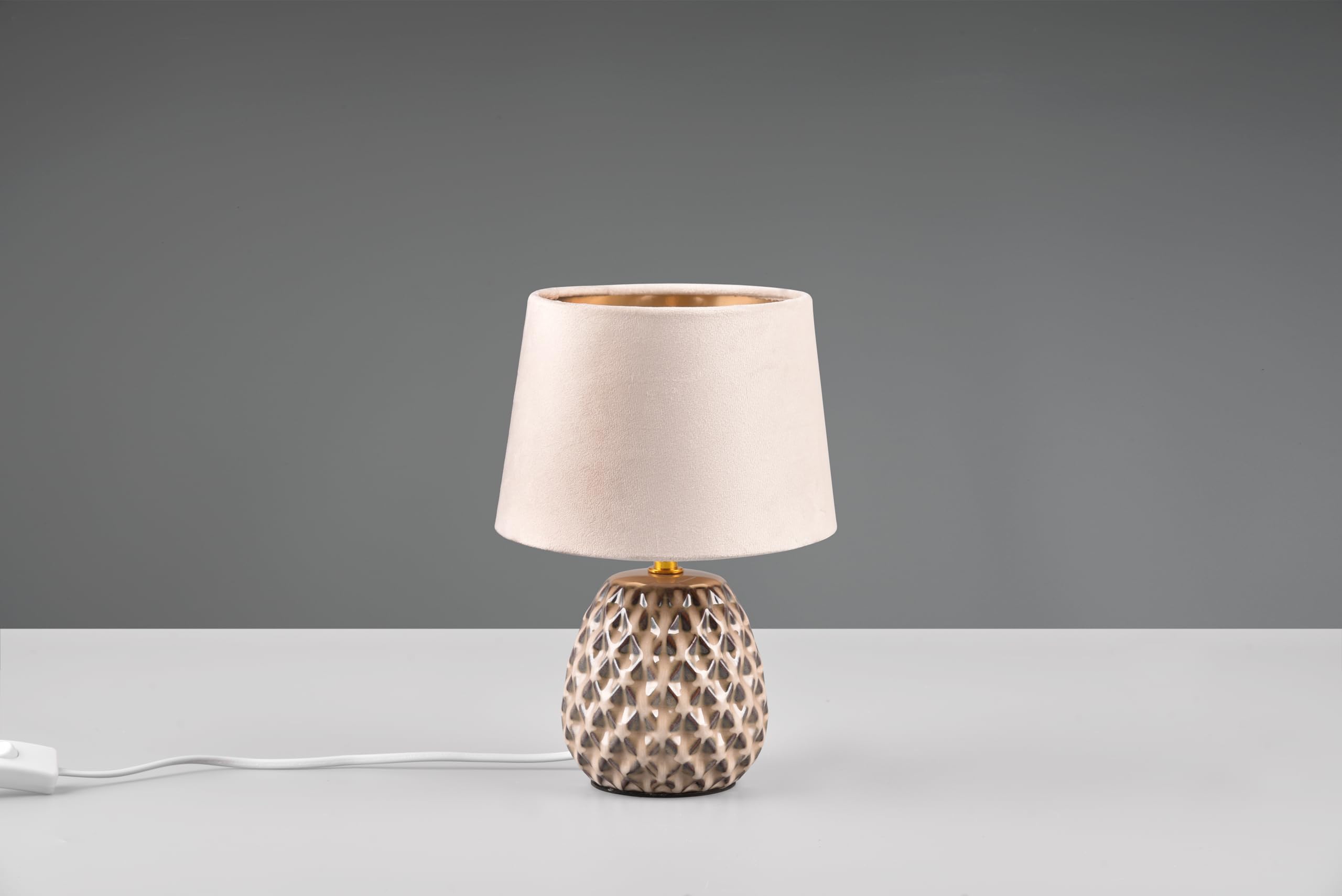 Reality Lampada da tavolo Ariana R51531044, base in ceramica beige, paralume velluto beige/color oro, escl. 1x E14