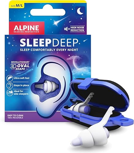 Alpine SleepDeep - Tapones suaves para los oídos para dormir y concentrar - Nueva forma ovalada 3D y gel reductor de ruido para una mejor atenuación