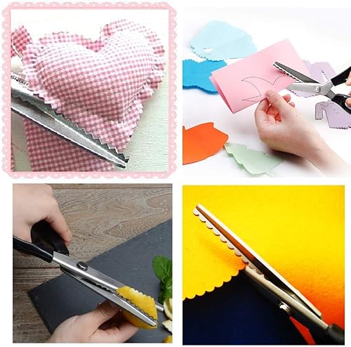 Miniatura 8 de KimDaro Juego de tijeras de pinear, 9.2 pulgadas con mango profesional de acero inoxidable, tijeras de costura en zigzag (dentadas, 0.197 in)