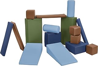 ECR4Kids SoftZone Soft Builder Blocks, Foam Shapes, Earthtone, 16-Piece
