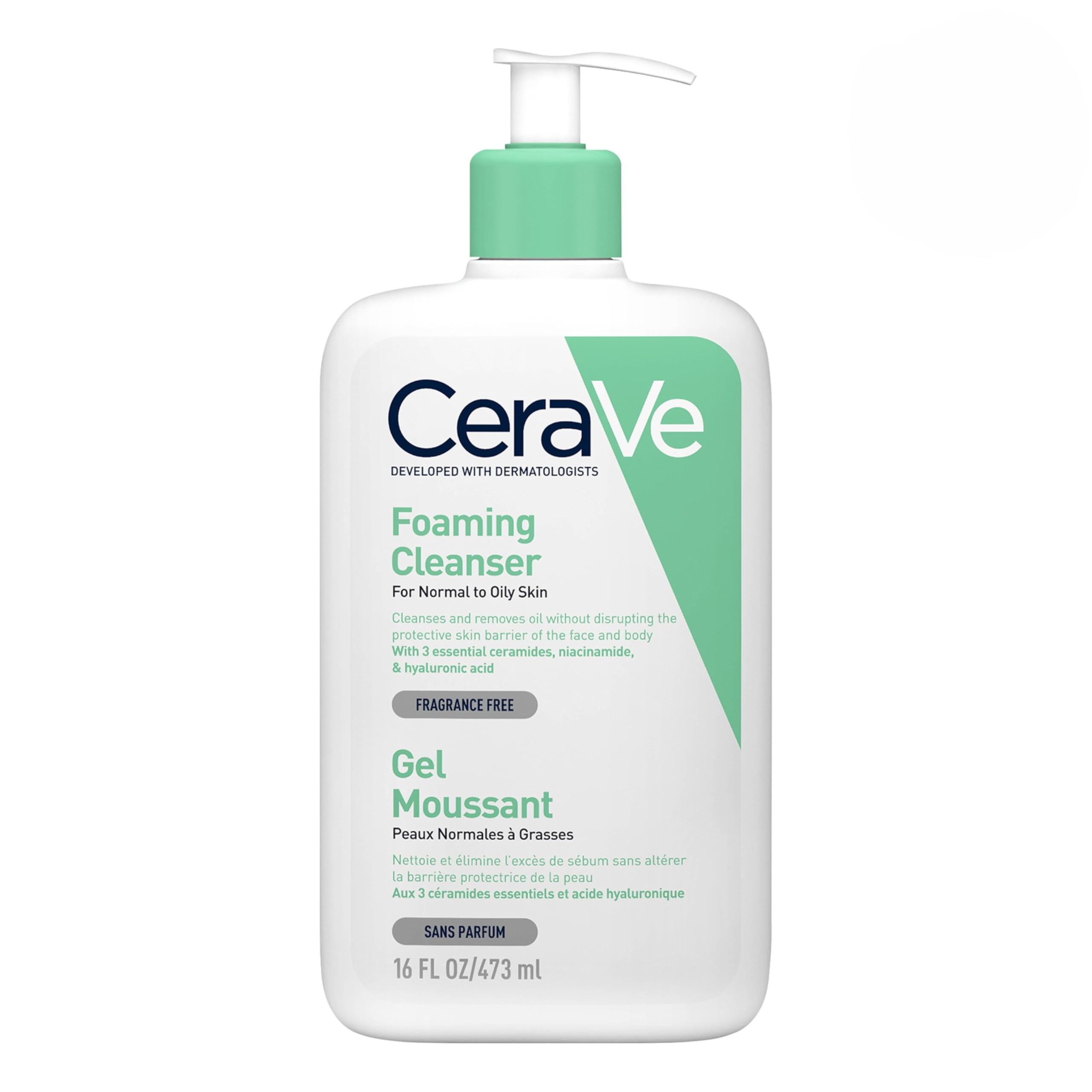 CeraVe Foaming Cleanser For Normal To Oily Skin (473ml) - Dermatologist-Developed Facewash | Non-Comedogenic And Fragrance-Free Cleansers For Acne-Prone Skin