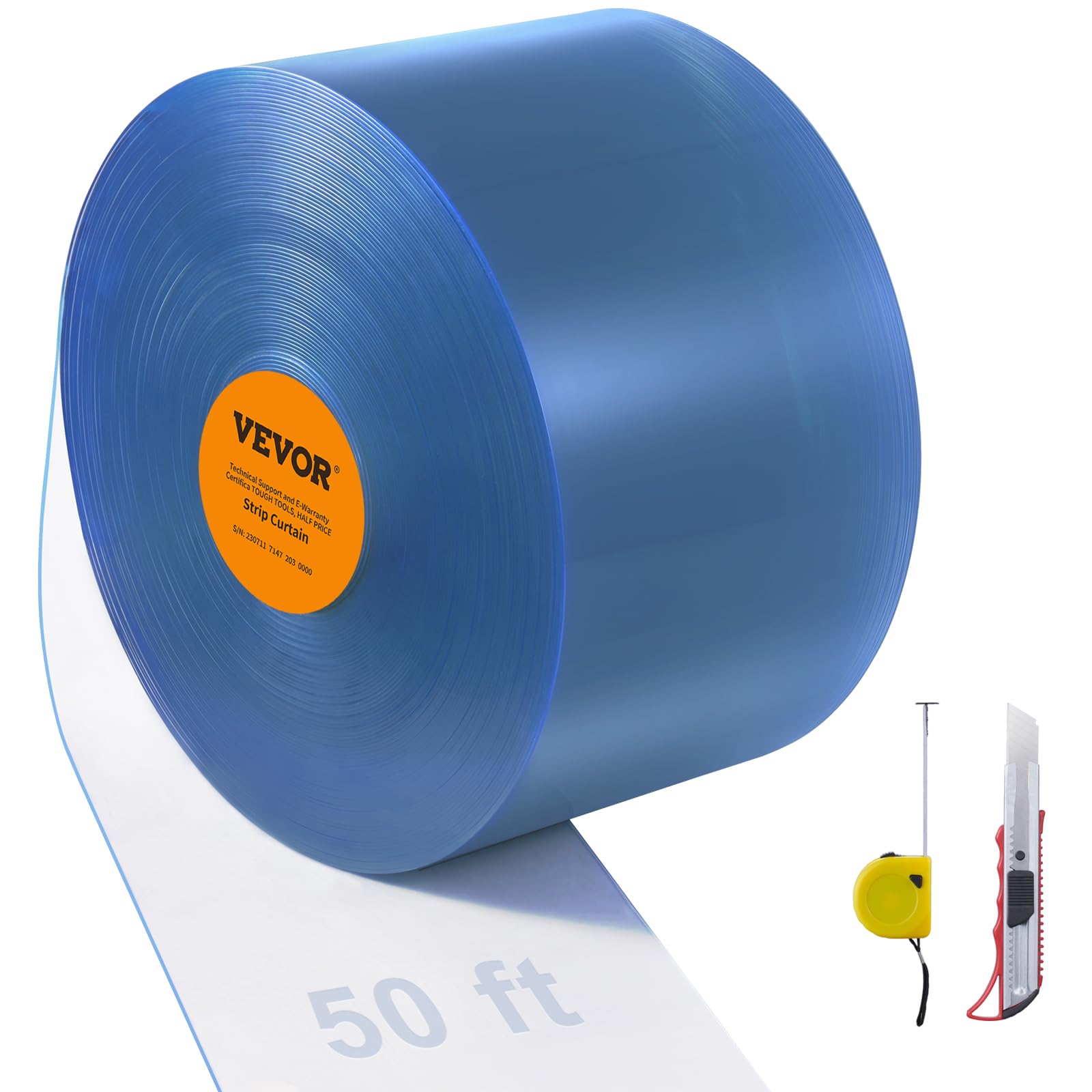 VEVOR Clear PVC Strip Curtain, 50 ft Length x 8 in Width, Plastic Door Strip Bulk Roll, Walk in Freezer Cooler Curtain Strips for Doorways of Supermarket, Garage, Warehouse, Barn, Pet Animal House