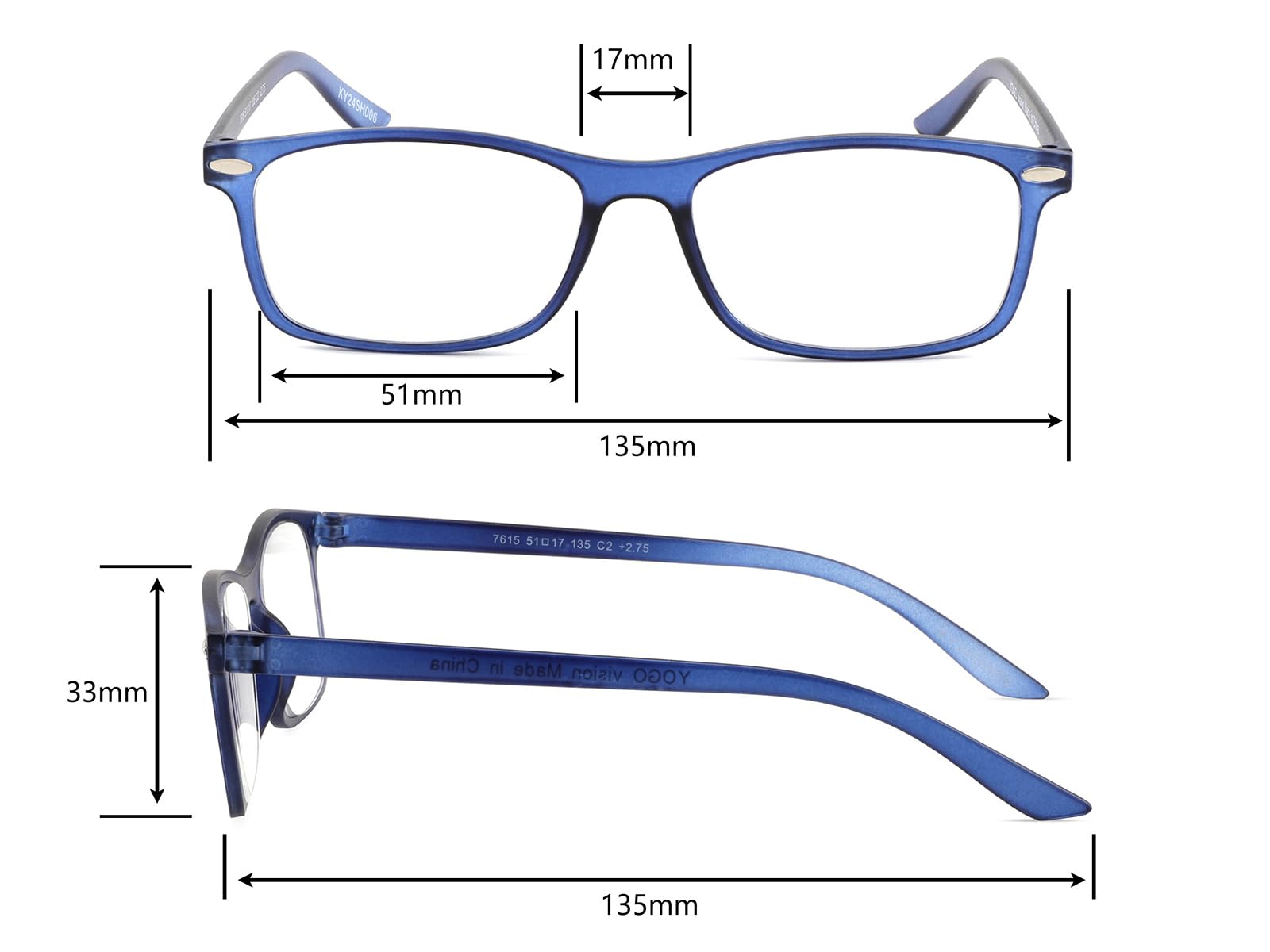 Yogo Vision Ultra cienkie i lekkie okulary do czytania dla mężczyzn i kobiet, elegancka i lekka ramka z przezroczystą obudową, opakowanie 2 szt. (czarny, granatowy 1,25)