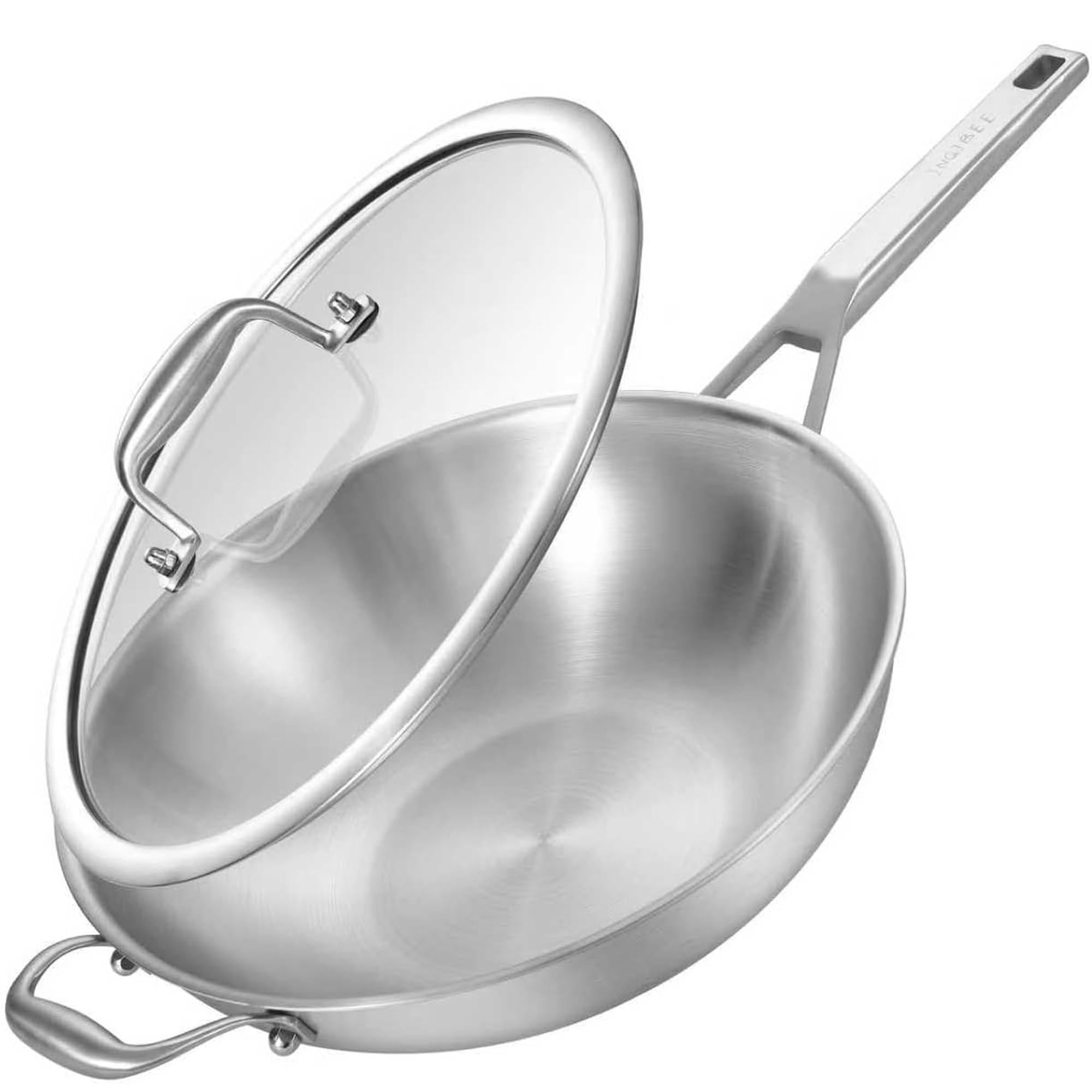 Photo 1 of Inqibee 13 Inch Stainless Steel Wok with Lid, Induction Compatible Stir Fry Wok Pan, Long Handle & Helper Handle, Tri-Ply Construction, Works on All Stovetops, Oven & Dishwasher Safe