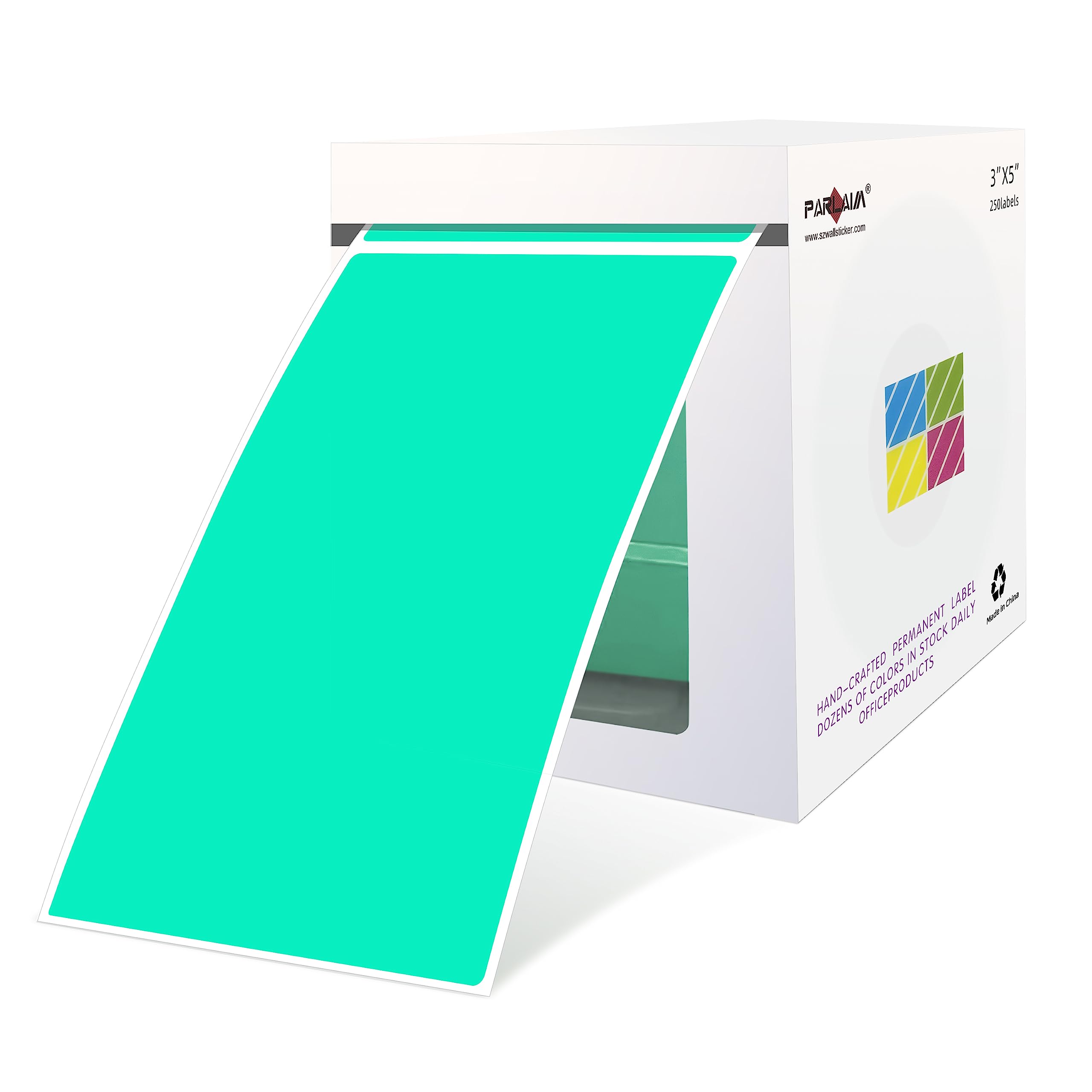 PARLAIM Large 3 X 5 Inch Aqua Color Coding Square Labels, Permanent Rectangular Color-Code Inventory Sticker 250pcs Per Dispenser Box for Moving Box (