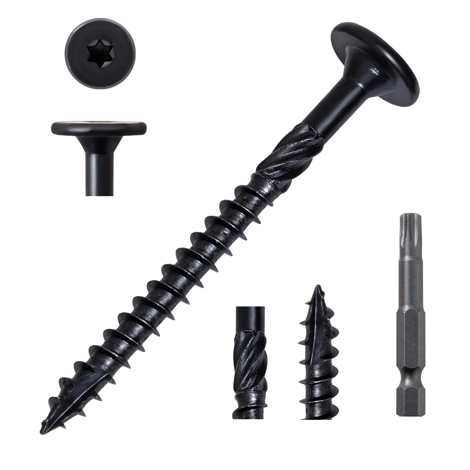 LIONMAX Wood Screws #14 x 2-7/8 Inch, 50-PCS, Heavy Duty Structural Lag Screws, Rust Resistant Coated for Exterior Decking/Construction/Timber/Landscape, Star Drive Flat Head, T30 Bit Included, Black
