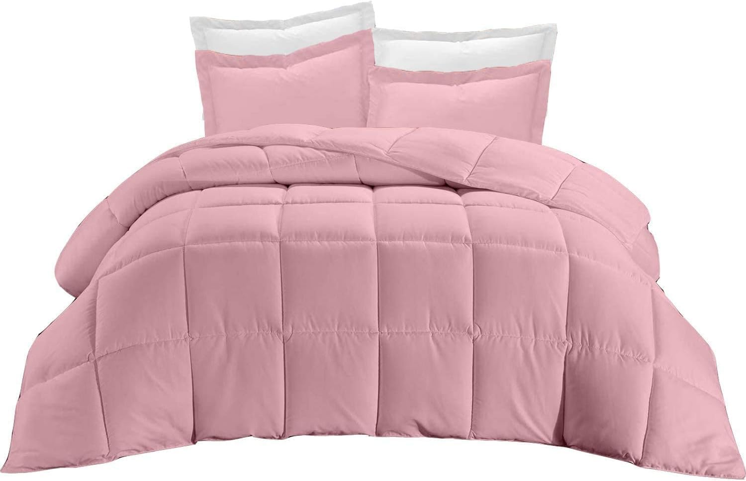 Luxurious Comforter All - Season Quilted 1000 TC 1 PC Box Stiched Comforter 300 GSM Fill Light Weight Egyptian Cotton, Pink - Cal King