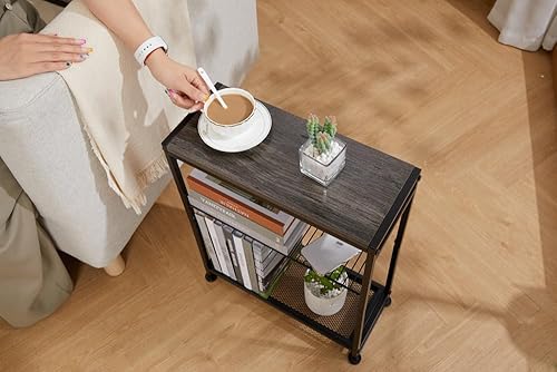 Miniatura 4 de Dulcii Mesa auxiliar pequeña para espacios pequeños - Mesa auxiliar delgada con revistero, mesa auxiliar estrecha para sala de estar, mesita de