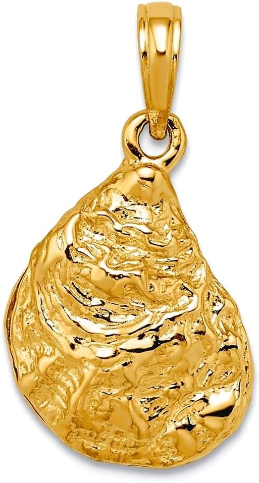 JewelryWeb 14k Gold 3-d Oyster Shell Textured Charm 21x13mm Wide 4.8mm Thick Pendant Necklace for Women