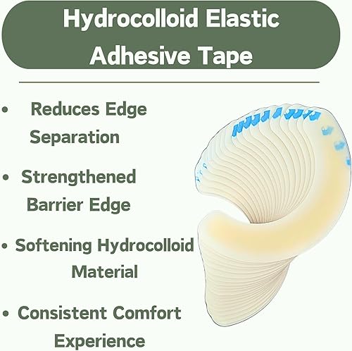 Miniatura 2 de 20 tiras elásticas de barrera para ostomía, material hidrocoloide, cinta adhesiva impermeable y a prueba de fugas para bolsas de colostomía,