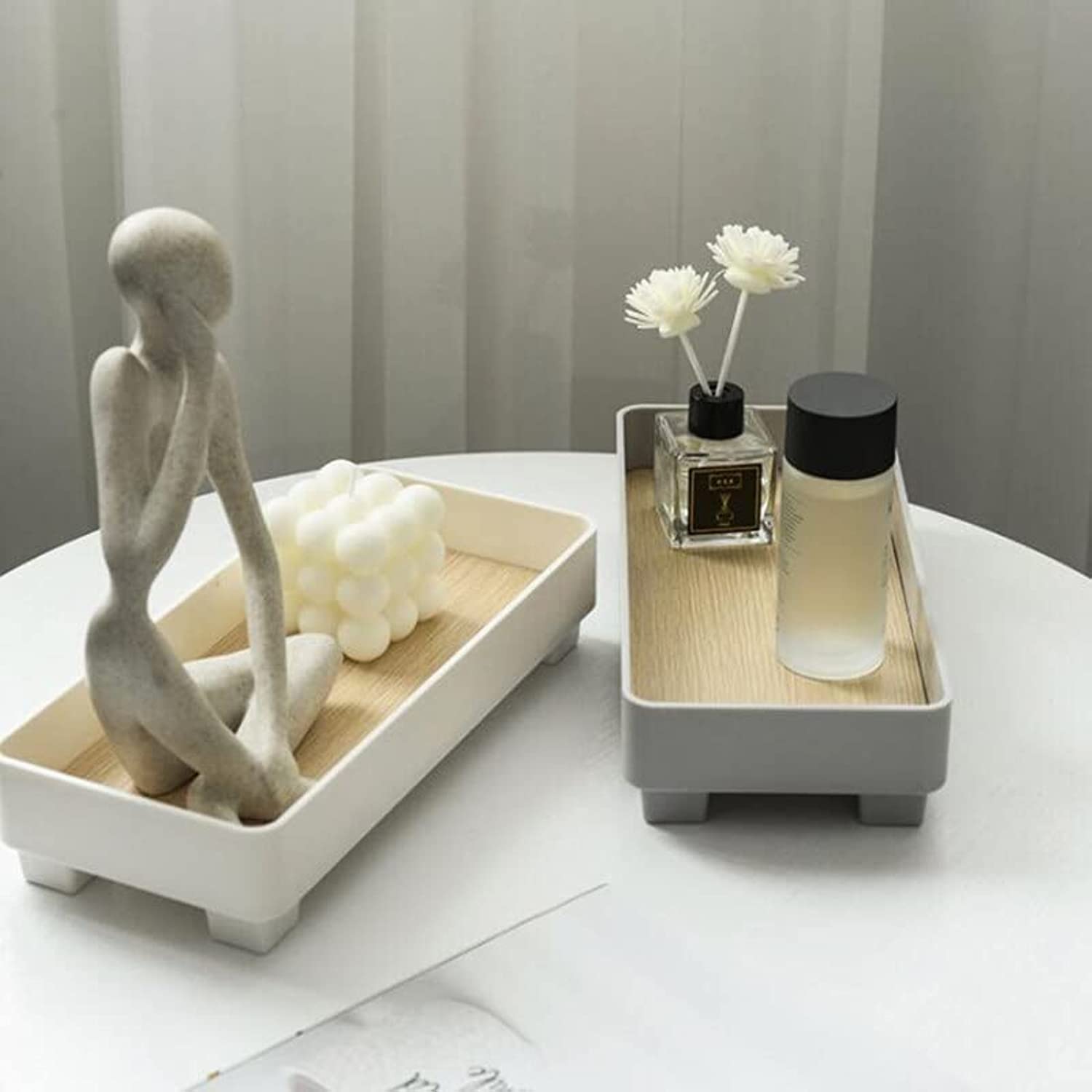 NILYNN Modern Decorative Tray Bathroom Tray Home Decor Organizer Storage Wooden Tray for Perfume Vanity Coffee Table Food Plates (Rectangle 2 pack)