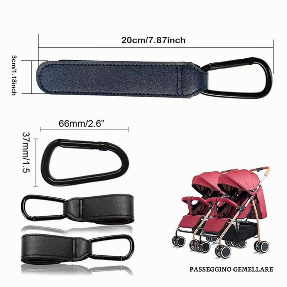 Ganci per Passeggino,Ganci Passeggino Universali,Ganci per Passeggino Porta Borse,Gancio per passeggino in Pelle,Gancio per Passeggino Portatile,Ganci Borsa Passeggino 2 Pezzi Nero Tokaneit