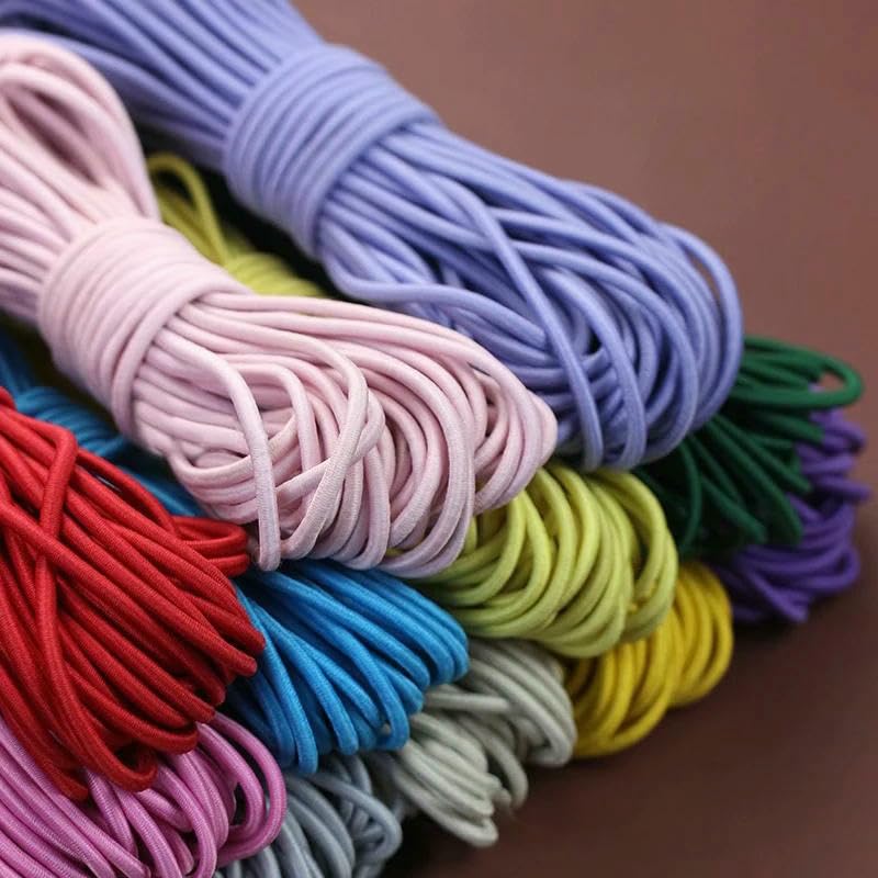 5/10/20/30/40/50 m 4,0 mm Gummibänder für Haargummis, Bungee-Seil, mehrfarbige runde Schnürsenkel, Gummiband mit Kordelzug, fluoreszierend gelb, 4,0 mm, 40 Meter (8 Rollen)
