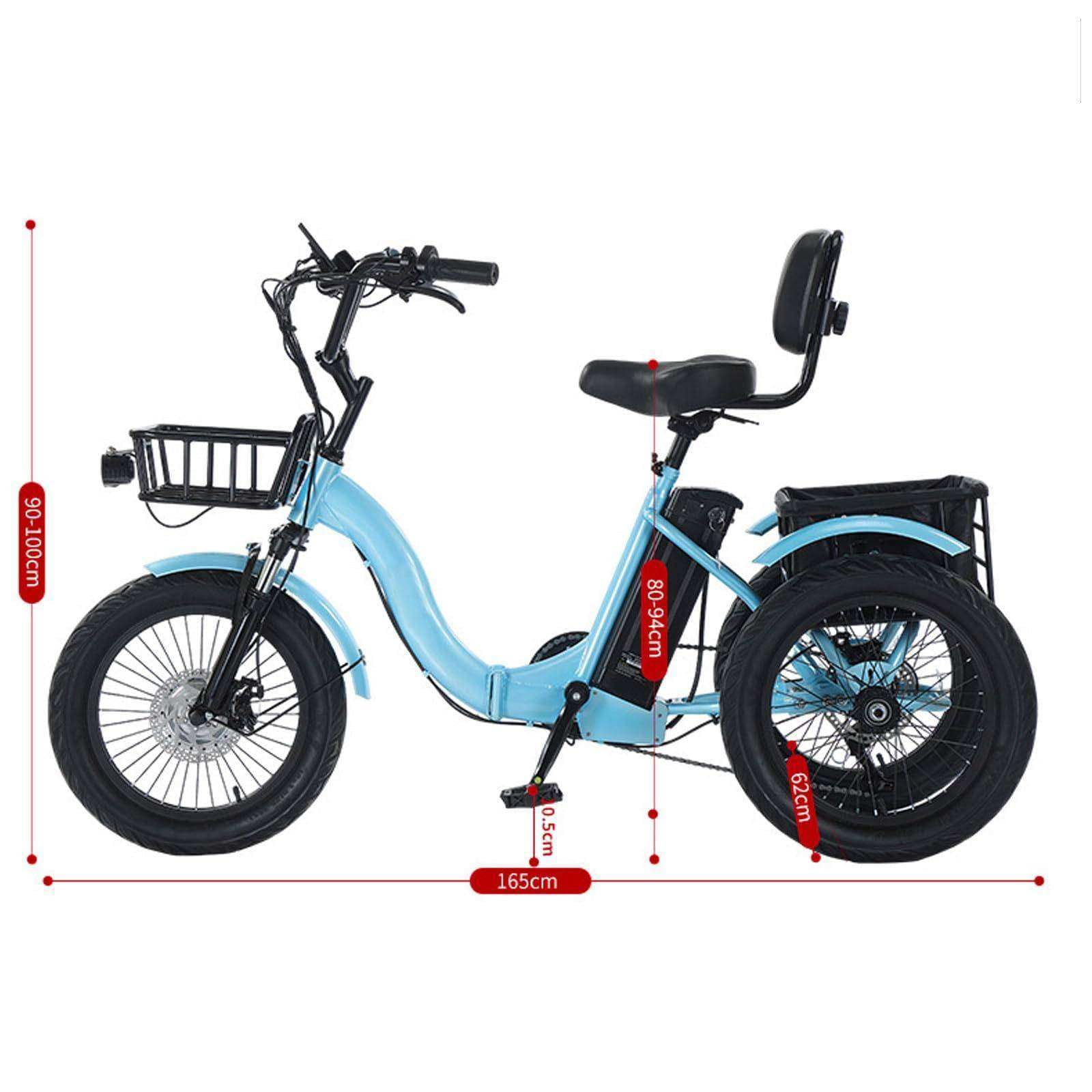 Triciclo Elettrico per Adulti, 18 Pollici Pieghevole Con Pneumatici Larghi 3 Ruote, Bici Elettrica a 3 Ruote Con Cestino Anteriore E Posteriore,Ideale per Spostamenti Quotidiani Yellow