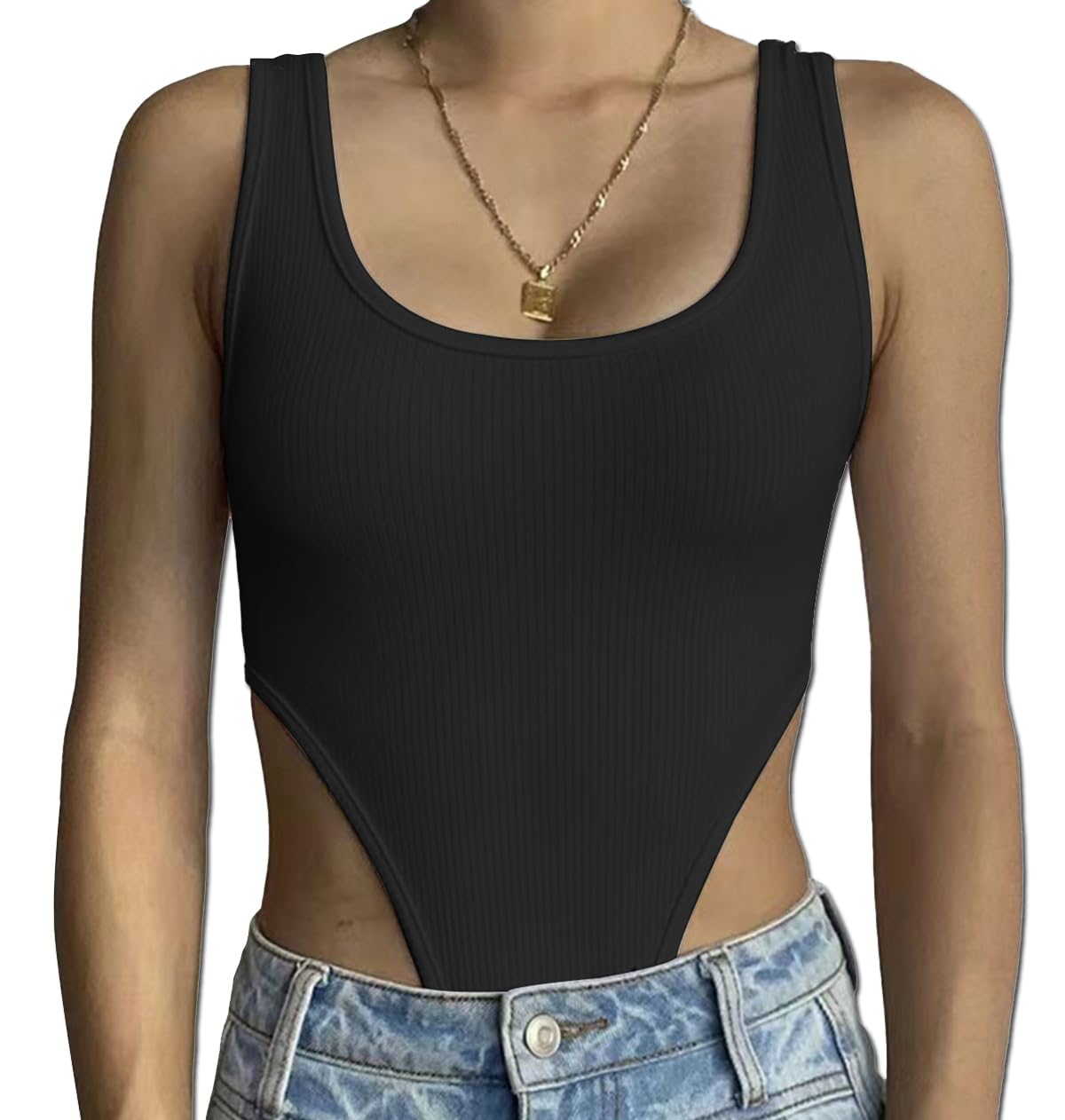 SHEKINI Body Donna Elegante Sexy Bodysuit Senza Maniche Scollo a U Shapewear Tops Contenitivo Modellante Intimo Body Donna Estivo Canottiera Top e Tanga Camicie Blusa Clubwear