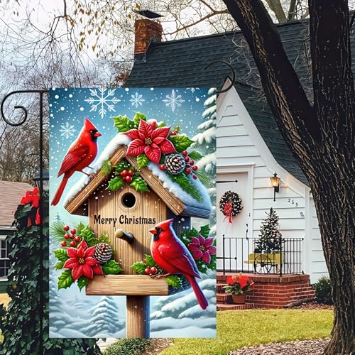 Image of BlissYard Christmas Red Bird Garden Flag 12x18 Inch Polyester