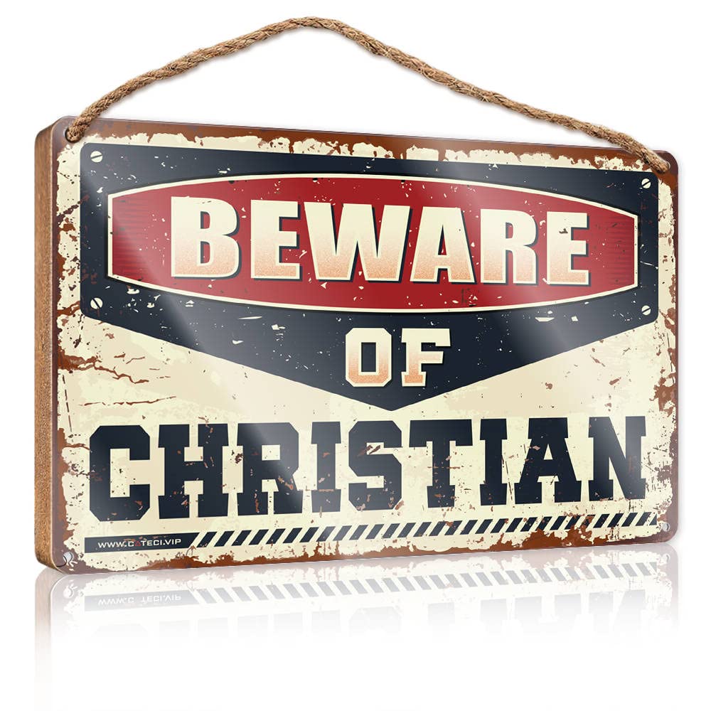 YYHLEH Quote Wood Plaque Beware Of Christian Wooden Sign(23X35CM)