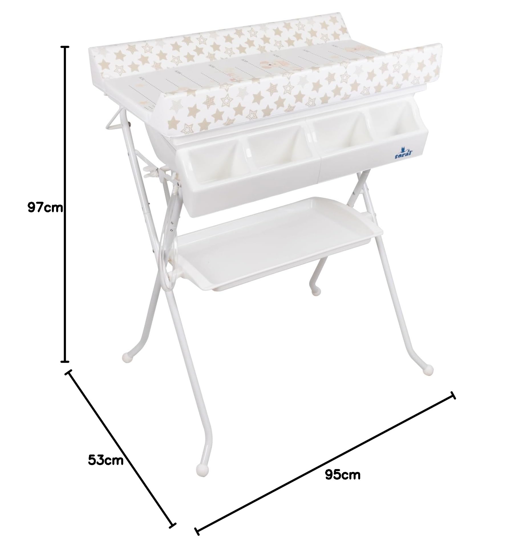 Bañera bidet para bebé, beig estrellas, con cambiador,cubeta y cestilla.