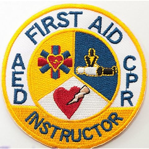 First Aid CPR Instructor Embroidered Iron on Patch / 3" AED Medic Red Cross Badge Certified DIY Applique Cover