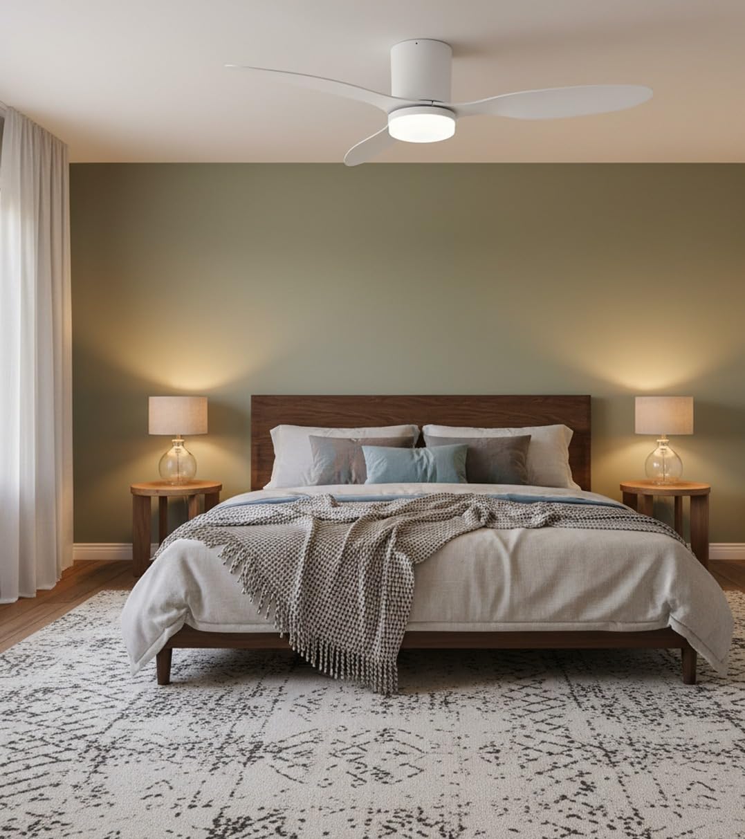 BEL AIR HOME - Ventilatore da soffitto MISTRAL con motore DC, 132 cm, luce LED 24 W, 6 velocità dell'aria e 3 temperature di luce, telecomando incluso (bianco)