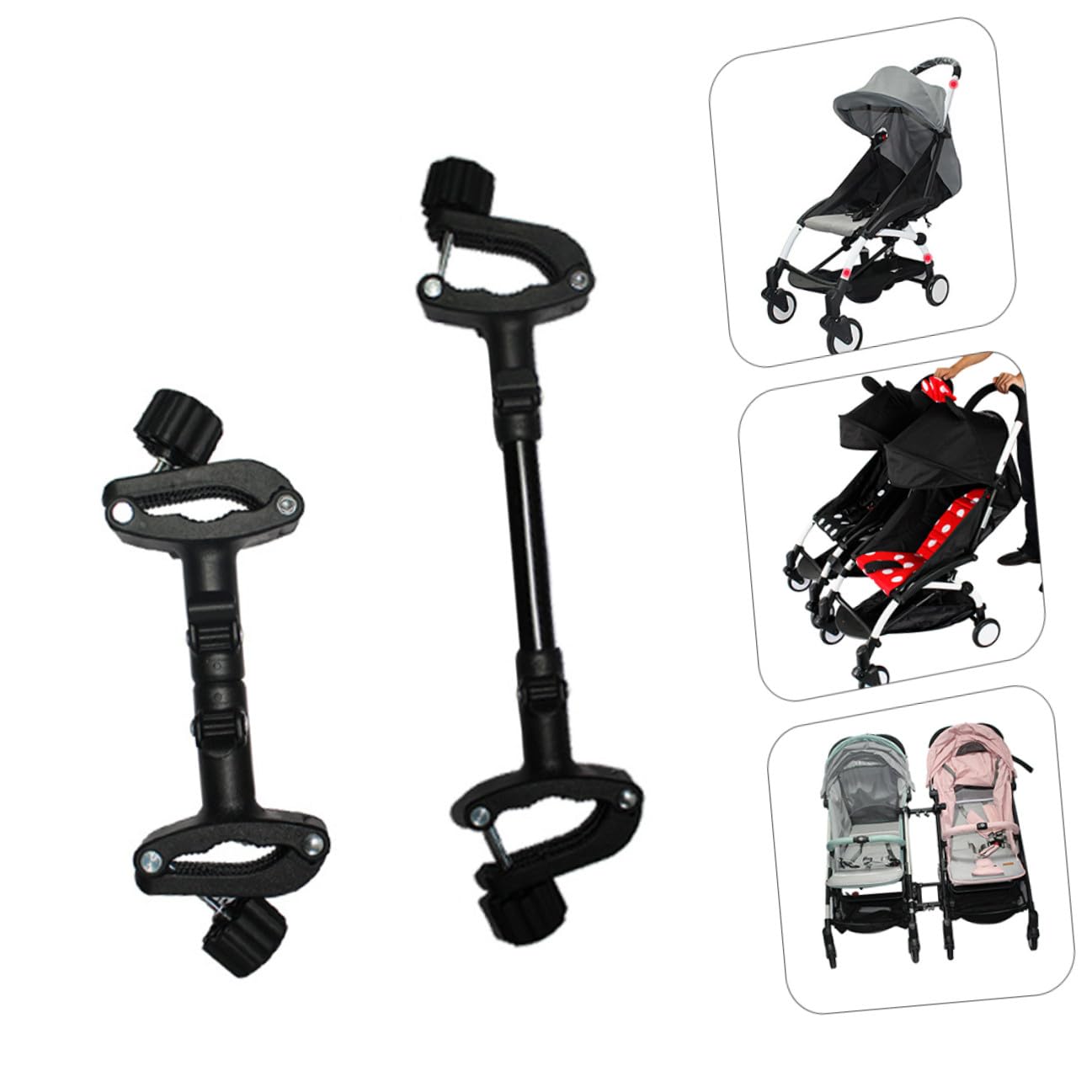 NOLITOY Conectores para Cochecito Gemelar 3 Piezas, Ajustables y Resistentes de Hierro y Plástico, para Unir Dos Cochecitos Individuales en Uno Doble, Adecuado para Uso Exterior