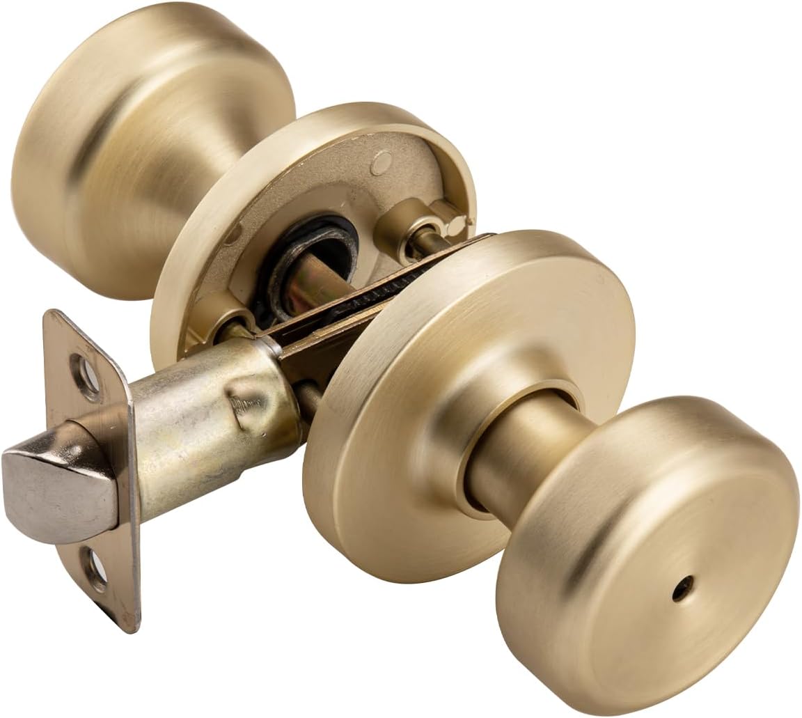 Brushed Gold Door Knobs Interior with Turn Lock for Privacy | Heavy Duty Round Rosette, For Bath & Bedroom