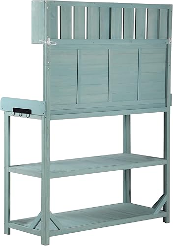 Miniatura 8 de CITYLIGHT Banco grande para macetas de jardín de 65 pulgadas con 4 estantes de almacenamiento espaciosos y gancho lateral para patios del hogar,