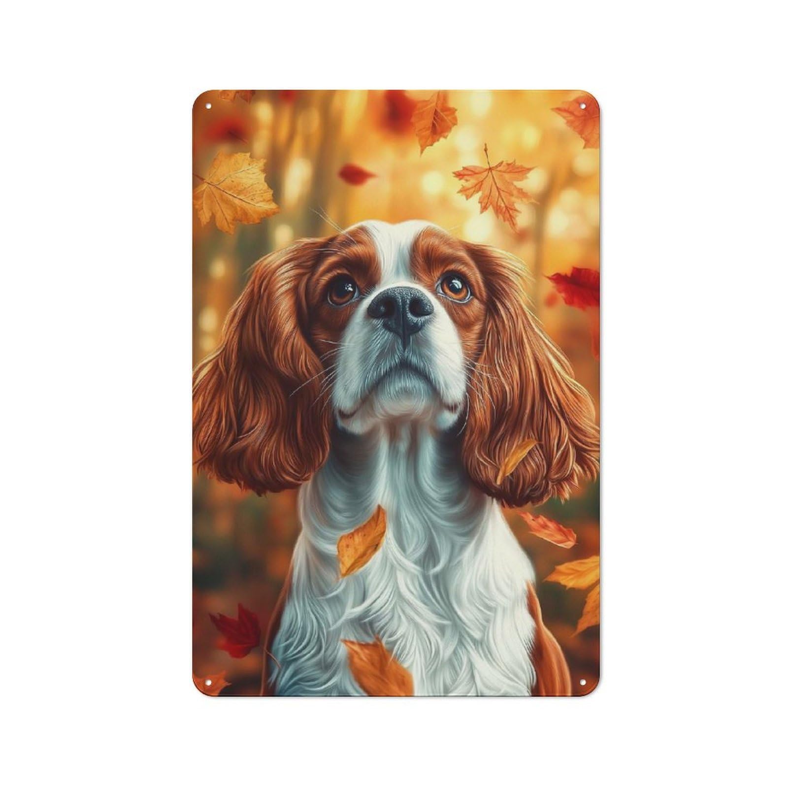 Cavalier King Charles Spaniel in Autumn Retro Metal Sign 30x20cm for Studio Or Craft Room, A Christmas Gift for People Styling Studio And Craft Room
