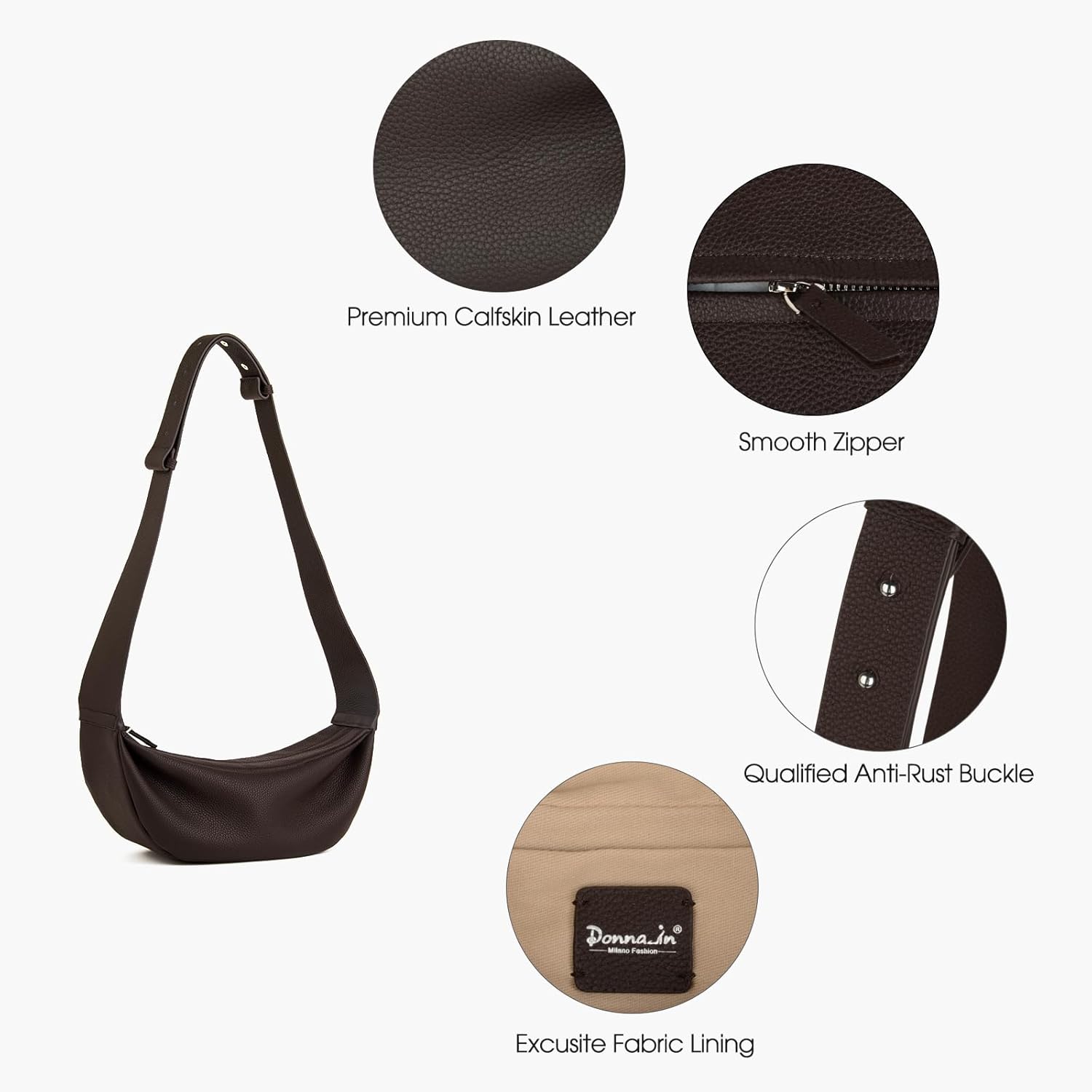 Genuine Leather Sling Bags Crossbody Women, Minimalist Style Casual Chest Bags with Wide Strap - Image 4