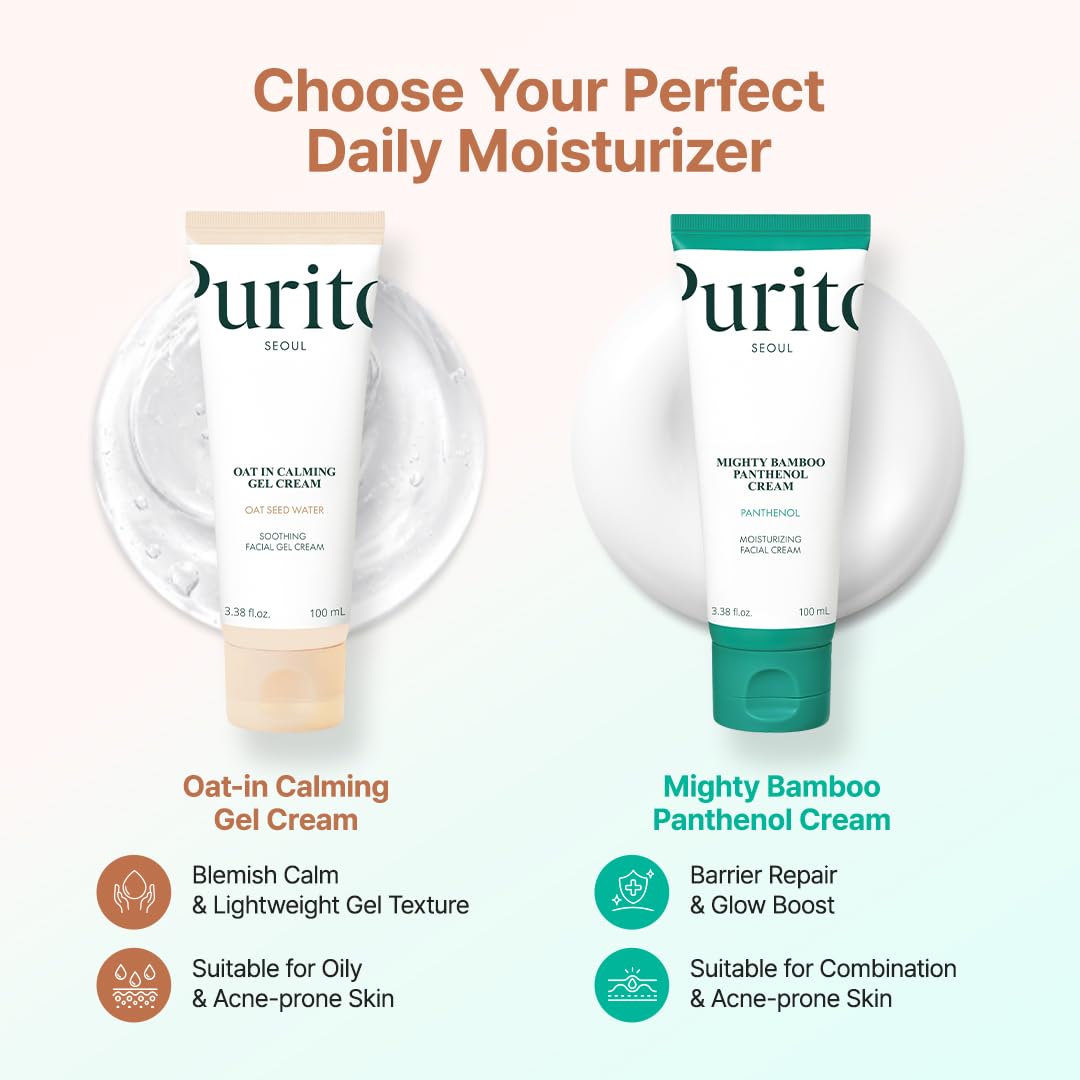 PURITO Oat In Calming Gel Cream | Soothing solution for Sensitive Skin | Lightweight, Non-Comedogenic, Fragrance-Free, Vegan & Cruelty-free | Korean Skincare, 100mL 3.38 fl.oz